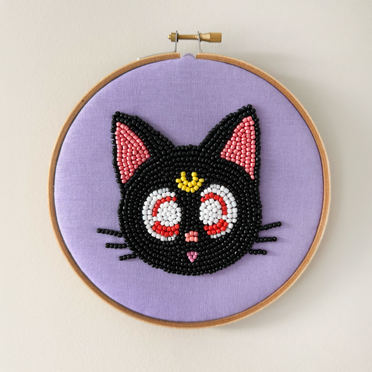 Luna Beaded Embroidery Hoop Wall Hanging