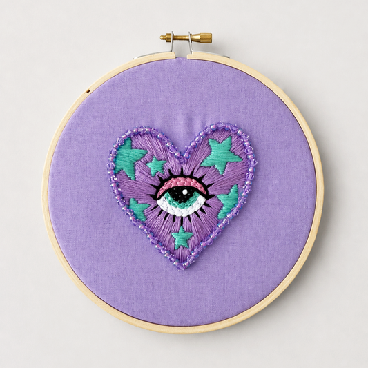 Purple Magic Heart Embroidery Hoop Wall Hanging
