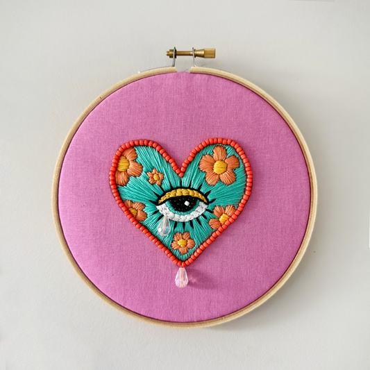 Pink Magic Heart Embroidery Hoop Wall Hanging