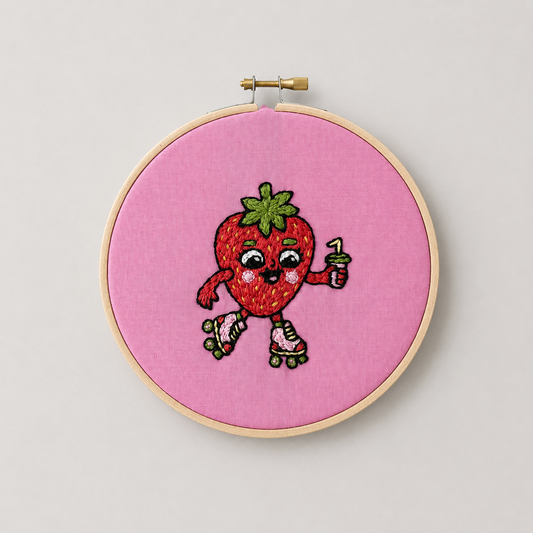 Strawberry Skater Embroidery Hoop Wall Hanging